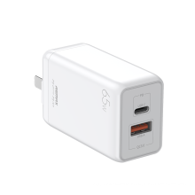 Remax White USB A + Type C dual ports GaN 65W Fast Mobile Phone Usb China Wall Charger adapter